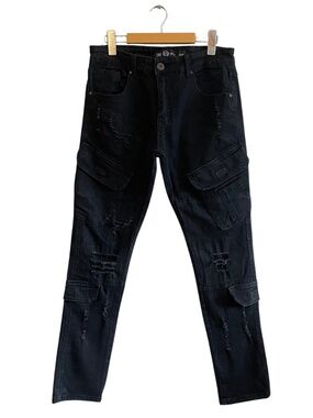 CR-24 Black Slim Fit Cargo Pocket Distressed Stretch Denim Pants – 30x30 EUC